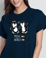Shop Musical Penguins Boyfriend T-Shirt Navy Blue-Front