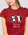 Shop Musical Penguins Half Sleeve Printed T-Shirt Bold Red-Front