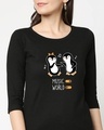 Shop Musical Penguins Round Neck 3/4 Sleeve T-Shirt Black-Front