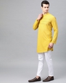Shop Mustard Solid Straight Kurta With Yoke Thread Work With Kurta Pyjama-Design
