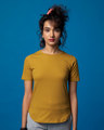 Shop Mustard Yellow Basic Round Hem T-Shirt-Front