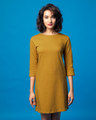 Shop Mustard Yellow Boat Neck 3/4th Sleeve T-Shirt Dress-Front