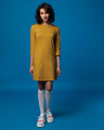 Shop Mustard Yellow Boat Neck 3/4th Sleeve T-Shirt Dress-Full