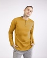 Shop Mustard Yellow Full Sleeve Henley T-Shirt-Front