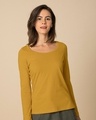 Shop Mustard Yellow Scoop Neck Full Sleeve T-Shirt-Front
