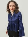 Shop Bell Sleeve Solid Satin Top-Front