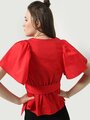 Shop Flared Sleeve Woven Women Red Top-Design
