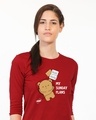 Shop My Sunday Plans-bear Round Neck 3/4th Sleeve T-Shirt-Front