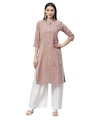 Shop Women's Multicolor Cotton Check 3/4 Sleeve Mandrin Neck Casual Kurta-Front