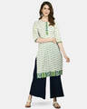 Shop Women's Multicolor Cotton Printed 3/4 Sleeve Round Neck Casual Kurta-Front