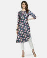 Shop Women's Multicolor Silk Printed 3/4 Sleeve Round Neck Casual Kurta-Front