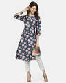 Shop Women's Multicolor Silk Printed 3/4 Sleeve Round Neck Casual Kurta