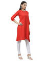 Shop Women's Red Cotton Solid 3/4 Sleeve Round Neck Casual Kurta-Design