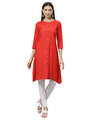 Shop Women's Red Cotton Solid 3/4 Sleeve Round Neck Casual Kurta