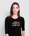 Shop Namaste But 3/4th Sleeve Slim Fit T-Shirt Black-Front