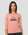 Shop Napqueen Kitty Round Neck 3/4th Sleeve T-Shirt Misty Pink-Front