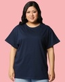 Shop Women's Navy Blue Plus Size Boyfriend T-shirt-Front