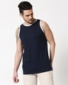 Shop Men's Blue Contrast Binding Vest-Front