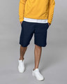 Shop Navy Blue Lightweight Slim Oxford Shorts-Front