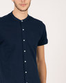 Shop Navy Blue Mandarin Collar Pique Shirt