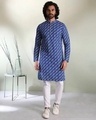 Shop Men's Navy Blue Indo Fusion Printed Relaxed Fit Mid Kurta-Front