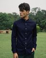 Shop Navy Blue Neps Slim Fit Full Sleeve Shirt-Front