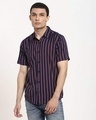 Shop Navy Blue Stripe Half Sleeve Shirt-Front