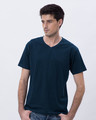 Shop Navy Blue V Neck Half Sleeve T-Shirt-Front