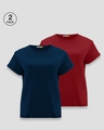 Shop Pack of 2 Women's Navy Blue & Red Boyfriend T-shirt-Front