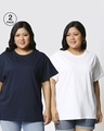 Shop Navy Blue-White Boyfriend Plus Size T-Shirt Combo-Front