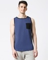 Shop Navy Melange Round Neck Melange Binding Vest-Front