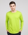 Shop Neon Green Slit Neck Full Sleeve Henley T-Shirt-Front