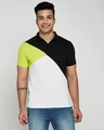 Shop Neon-Lime-Black-White Asymmetric Polo T-Shirt-Front