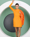 Shop Neon Orange High Neck Pocket Dress-Front