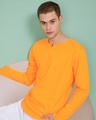 Shop Neon Orange Slit Neck Full Sleeve Henley T-shirt