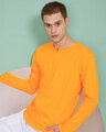 Shop Neon Orange Slit Neck Full Sleeve Henley T-shirt-Front