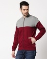 Shop Neutral Grey - Red Plum Panel Zipper Bomber Jacket-Design