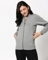 Shop Women's Grey Zipper Bomber Jacket-Front