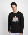 Shop Never Give Up Cricket Full Sleeve T-Shirt Black-Front
