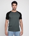 Shop Nimbus Grey-Jet Black Half Sleeve Raglan T-Shirt-Front