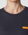 Shop Nimbus Grey-Neon Orange Contrast Bone Pocket Half Sleeves T-Shirt