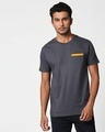 Shop Nimbus Grey-Neon Orange Contrast Bone Pocket T-Shirt-Front