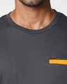 Shop Nimbus Grey-Neon Orange Contrast Bone Pocket T-Shirt