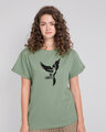 Shop No Limits To Fly Boyfriend T-Shirt Laurel Green-Front