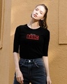 Shop Not At All Basic Round Neck 3/4 Sleeve T-Shirt Black-Front