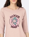 Shop Not Your Waifu Round Neck 3/4 Sleeve T-Shirt Baby Pink-Front