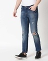 Shop Ocean Blue Distressed Mid Rise Stretchable Men's Jeans-Design