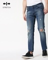 Shop Ocean Blue Distressed Mid Rise Stretchable Men's Jeans