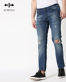 Shop Ocean Blue Distressed Mid Rise Stretchable Men's Jeans-Front