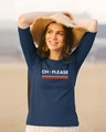 Shop Oh Please Round Neck 3/4 Sleeve T-Shirt Navy Blue-Front